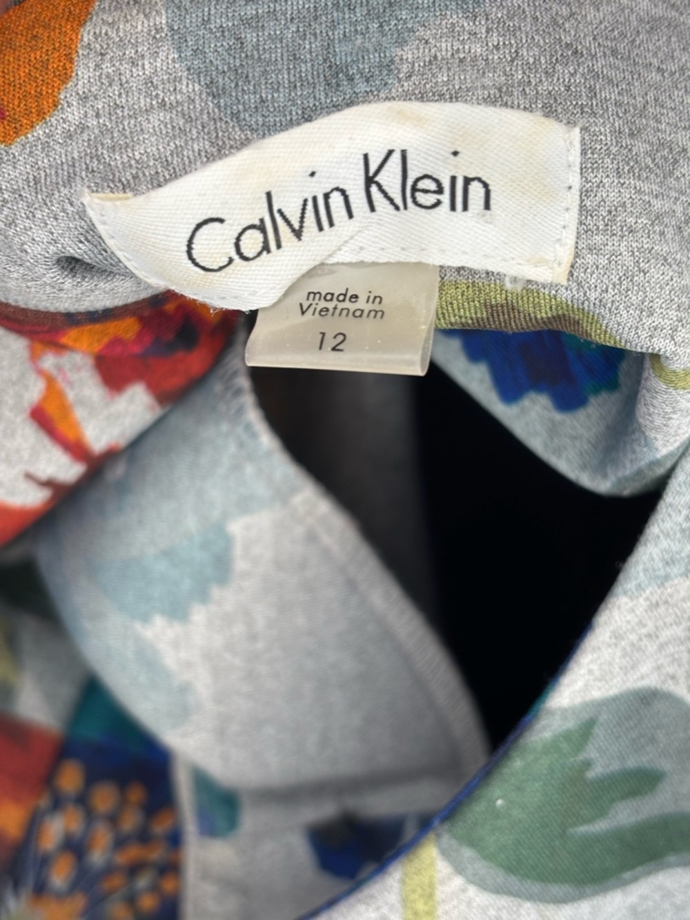 Calvin Klein Gray Floral Fit-and-Flare Dress Size 12 - Picture 5 of 6
